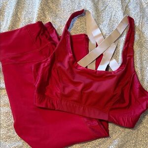 Fabletics Burgundy Red Leggings and Bra Set XL/XXL